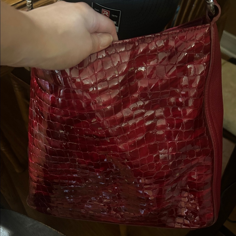 Brighton Red Crocodile-Embossed Shoulder Bag